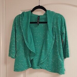 Jessica Simpson Green Open Front Hooded Cardigan